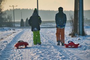 children, sleigh ride, snow