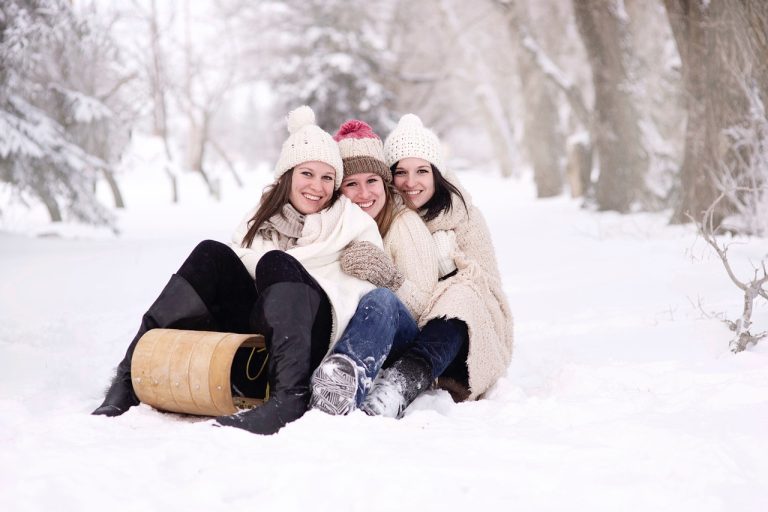 snow, women, happy